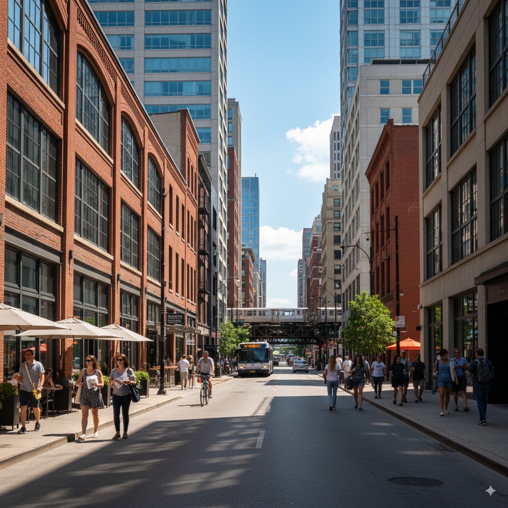 River North neighborhood in downtown Chicago — near Refine by Tulsi med spa.