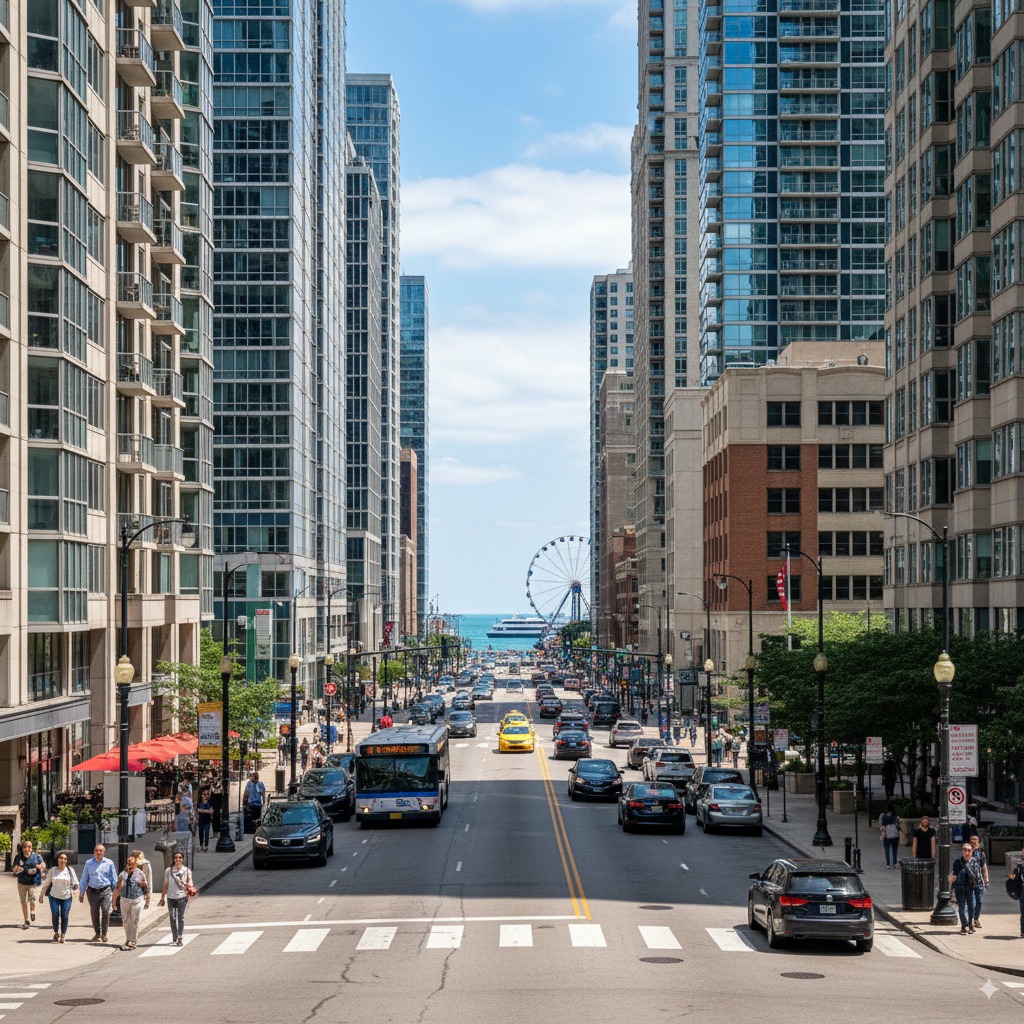 Streeterville neighborhood near Navy Pier in Chicago — close to Refine by Tulsi med spa.