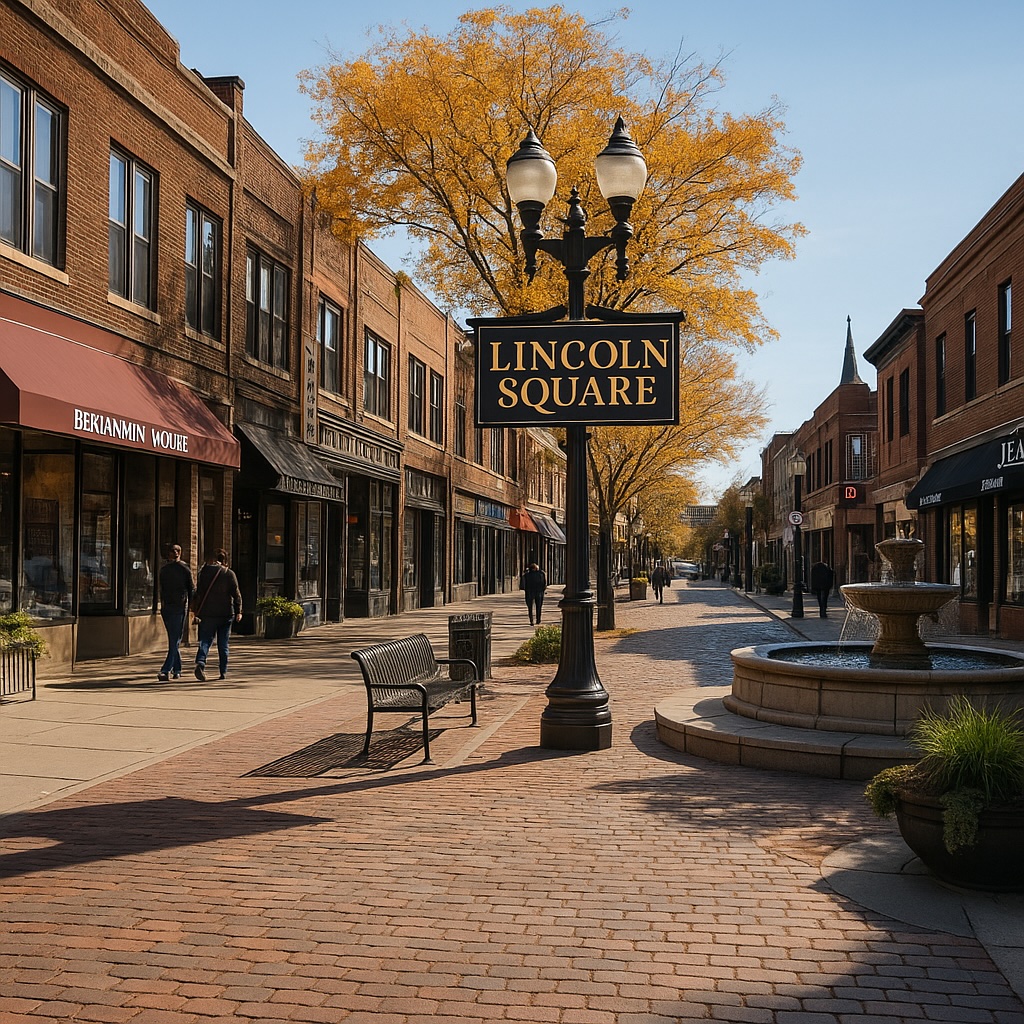 Lincoln Square neighborhood near Giddings Plaza in Chicago - close to Refine by Tulsi med spa.