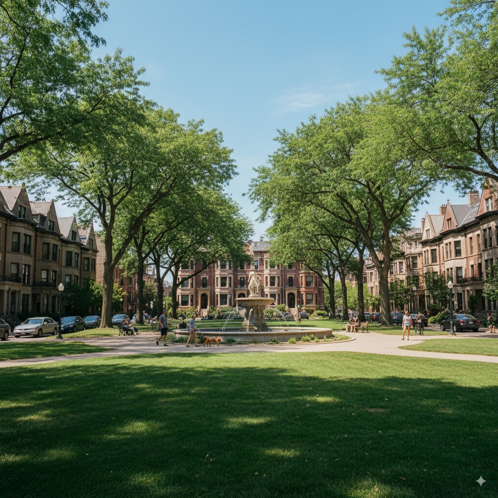 Palmer Square Park in Logan Square, Chicago — near Refine by Tulsi med spa.